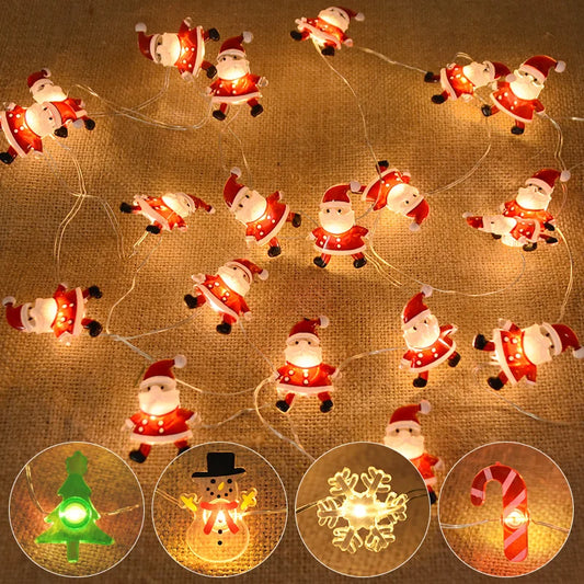 2M 20LED Santa Claus Snowflake LED Light String Christmas Decoration for Home Xmas Tree Ornament 2025 Navidad Kids Gift New Year