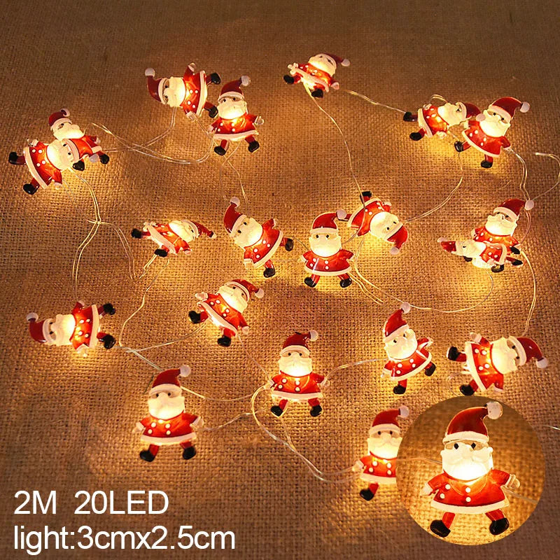 2M 20LED Santa Claus Snowflake LED Light String Christmas Decoration for Home Xmas Tree Ornament 2025 Navidad Kids Gift New Year