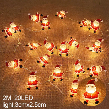 2M 20LED Santa Claus Snowflake LED Light String Christmas Decoration for Home Xmas Tree Ornament 2025 Navidad Kids Gift New Year
